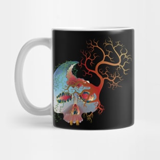 A skull overgrown with dried up plants and trees Mug